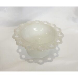 Vintage Milk Glass Lace Edge Compote Pedestal Bowl 5" Open Loop Wedding De